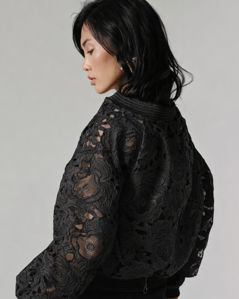 Ophelia Lace Bomber - Black