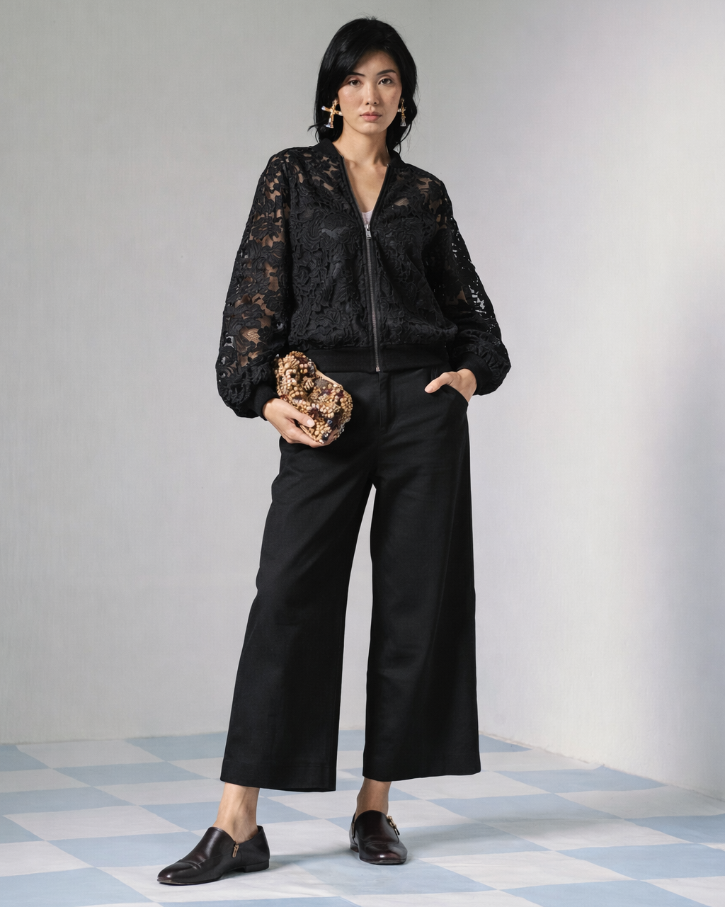 Ophelia Lace Bomber - Black