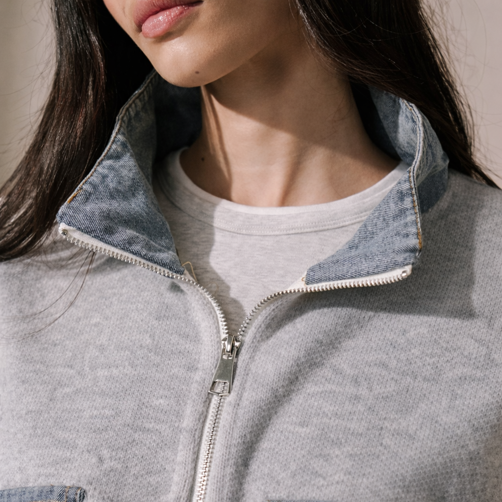 Alba Knit & Denim Jacket - Grey