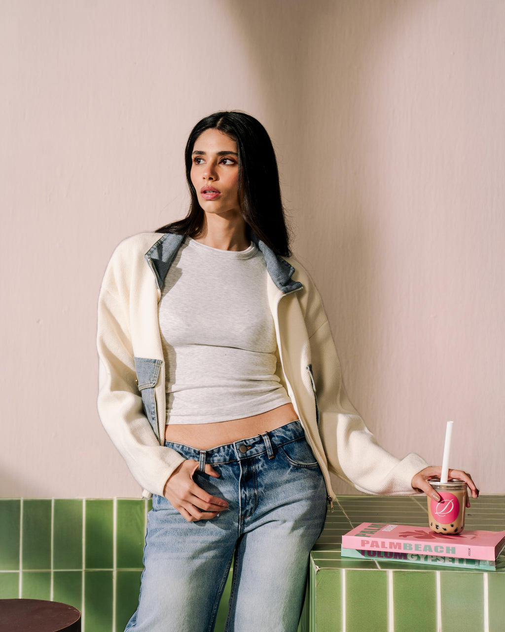 Alba Knit & Denim Jacket - White