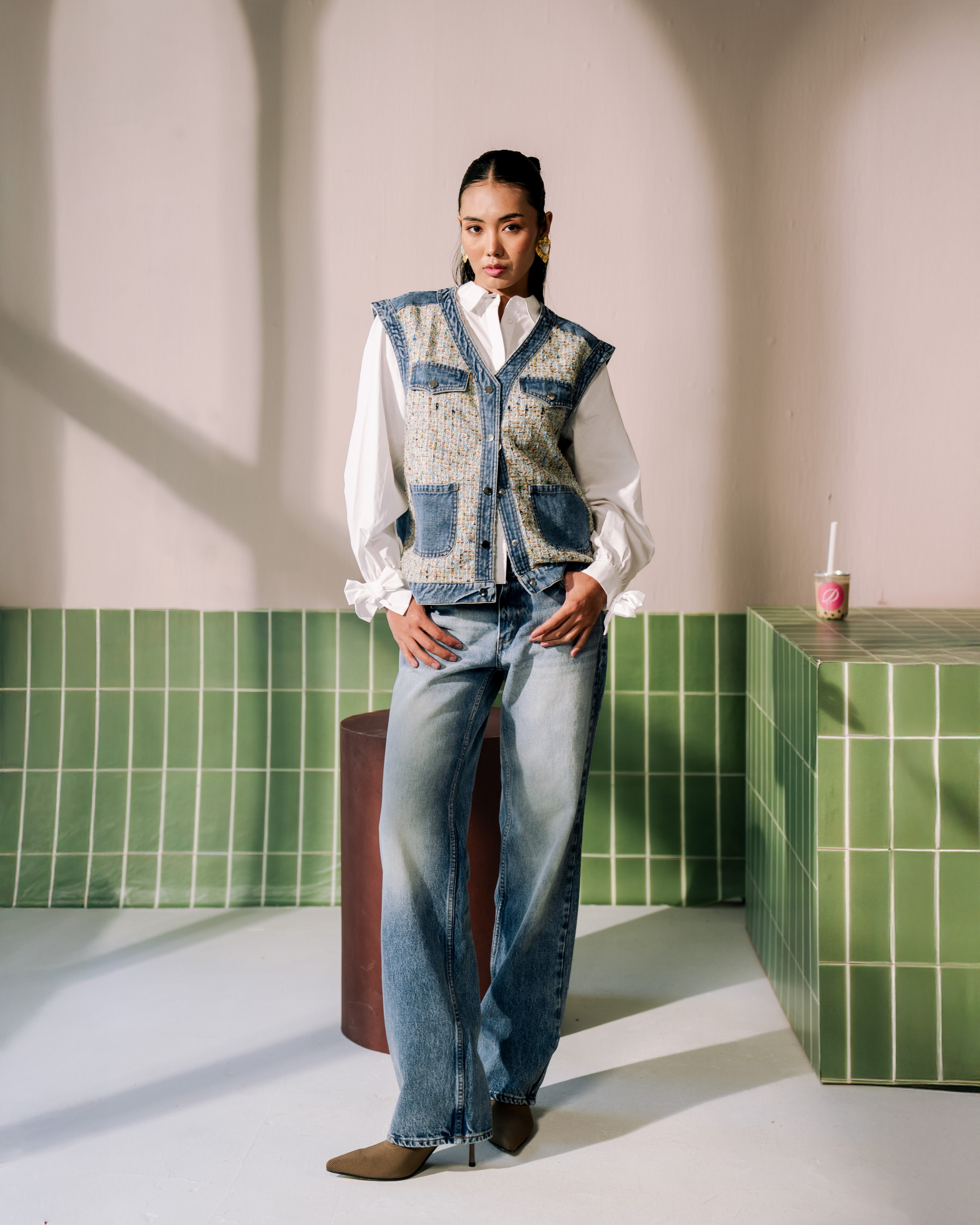 Chloe Tweed & Denim Vest