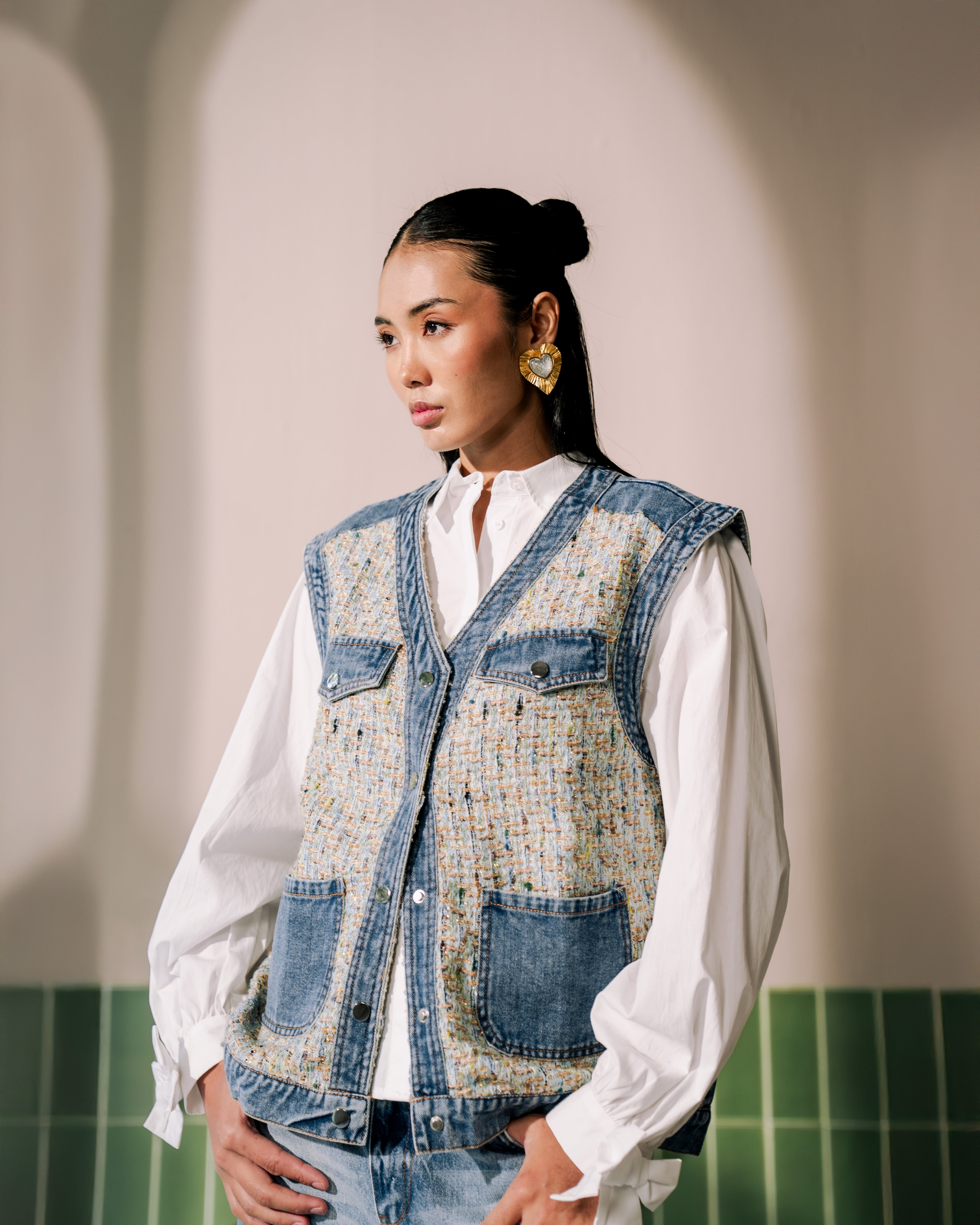 Chloe Tweed & Denim Vest