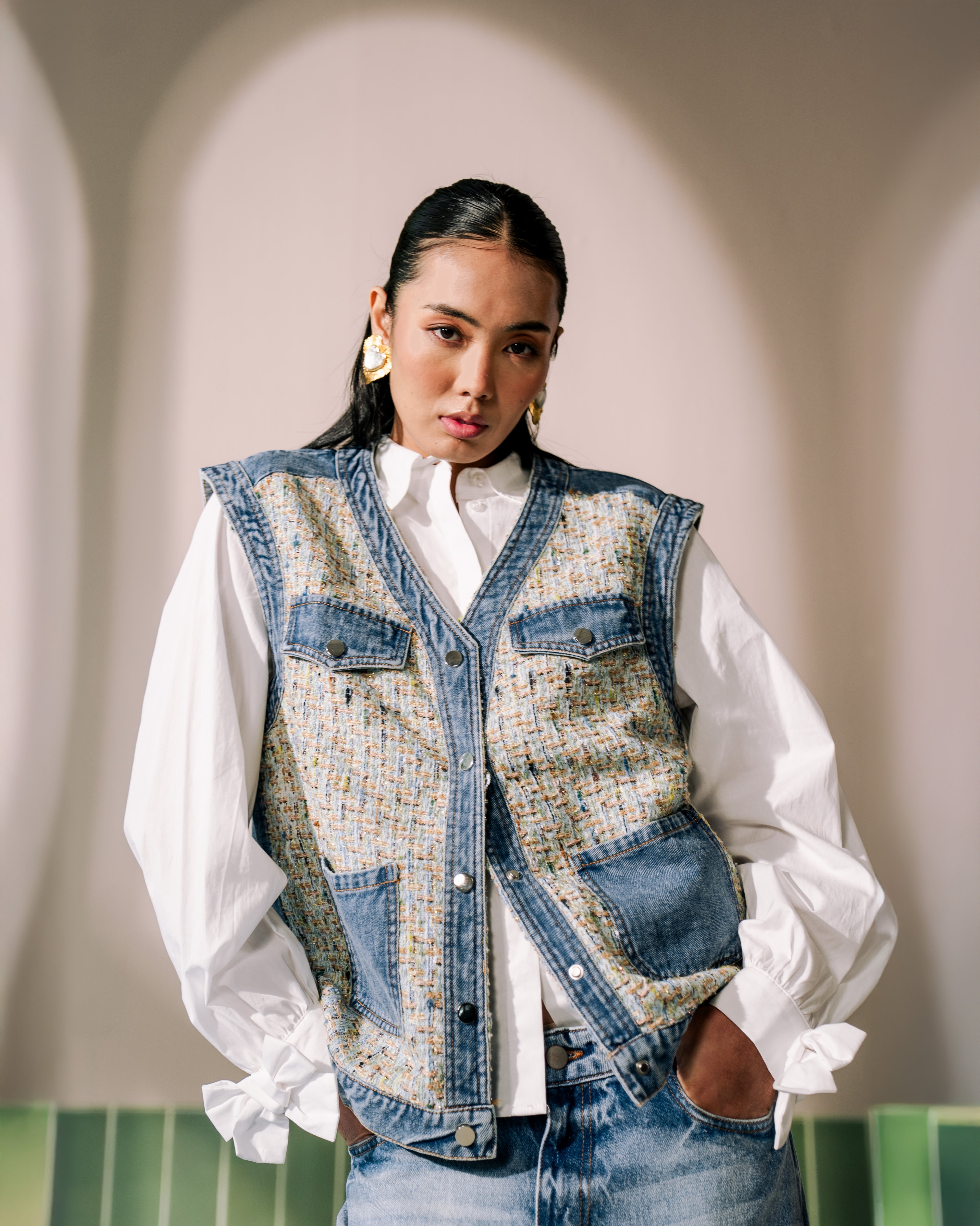 Chloe Tweed & Denim Vest