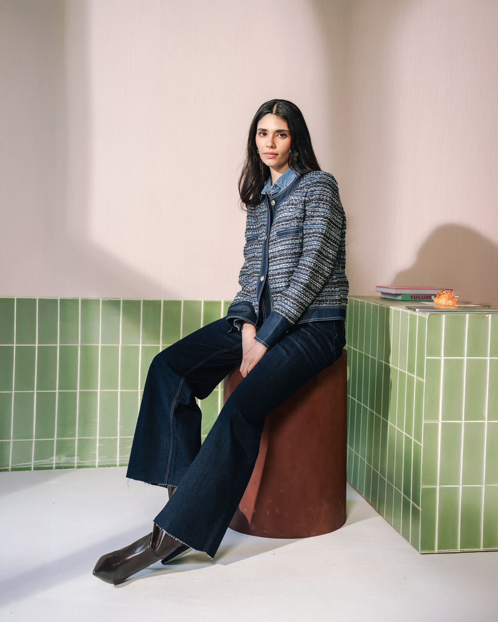 Claire Tweed with Denim Jacket