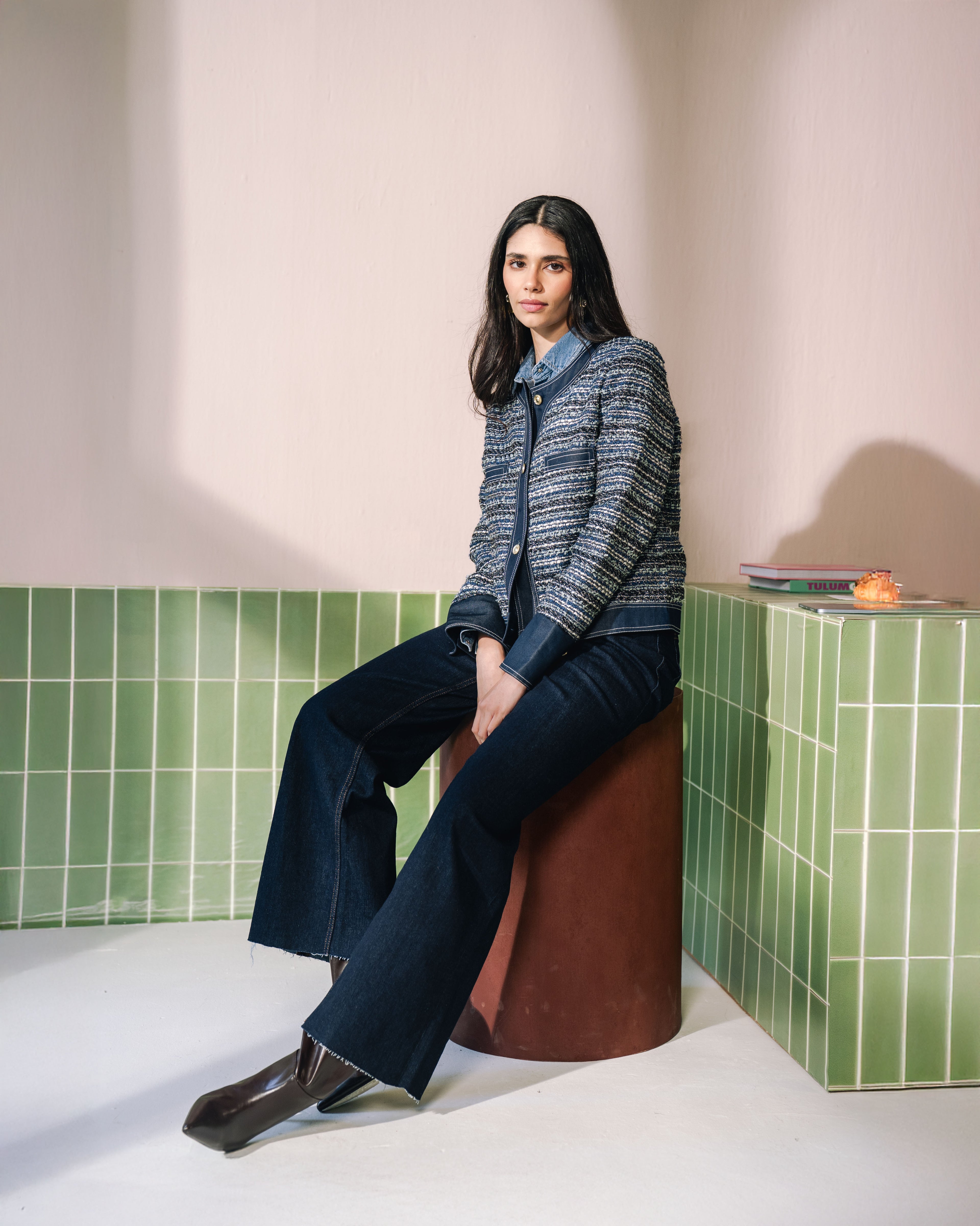 Claire Tweed with Denim Jacket