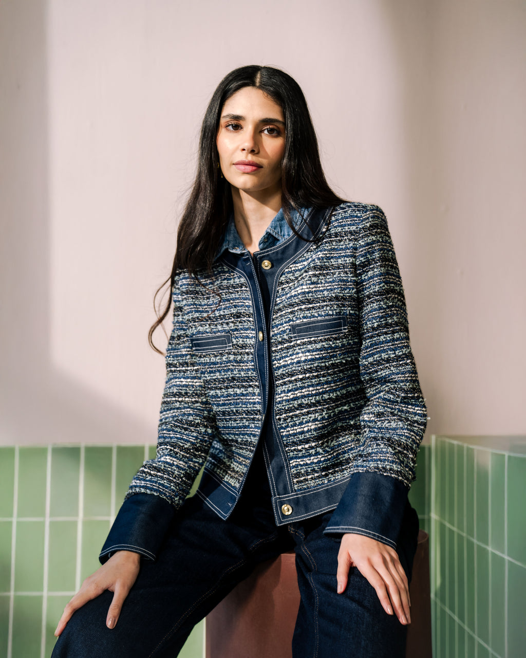 Claire Tweed with Denim Jacket