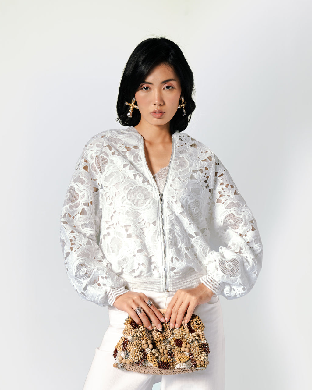Ophelia Lace Bomber - White
