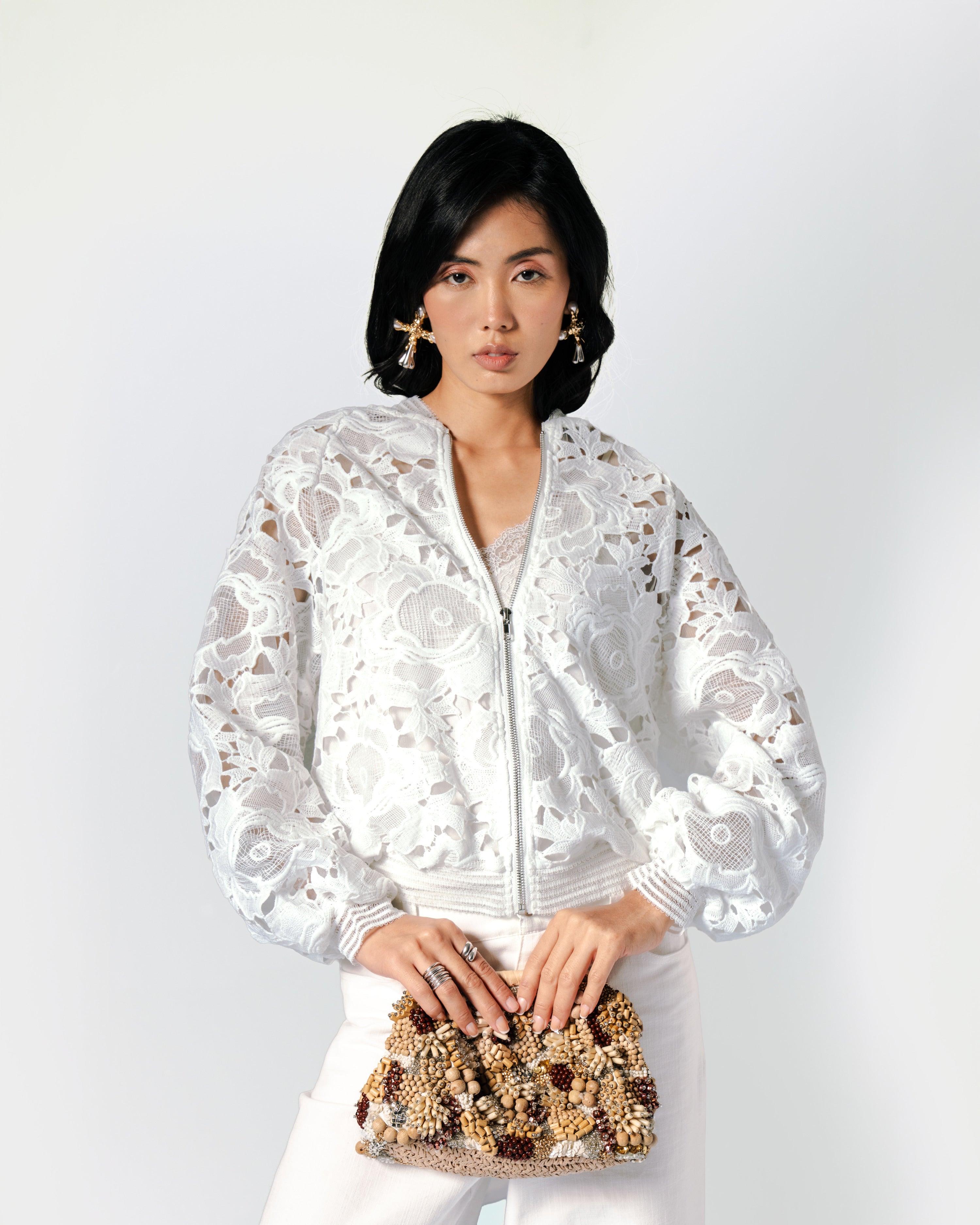 Ophelia Lace Bomber - White