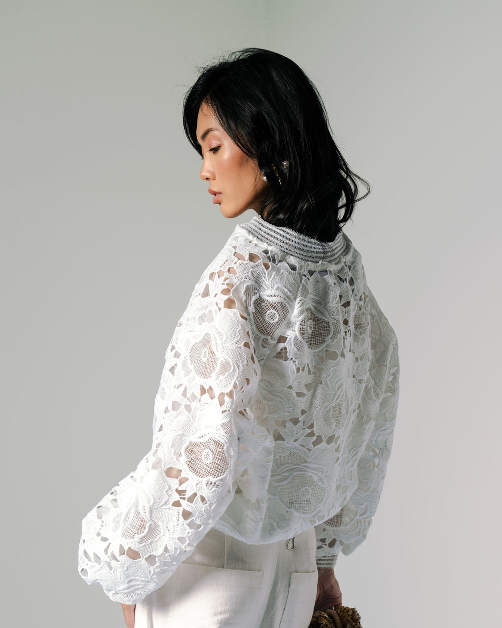 Ophelia Lace Bomber - White