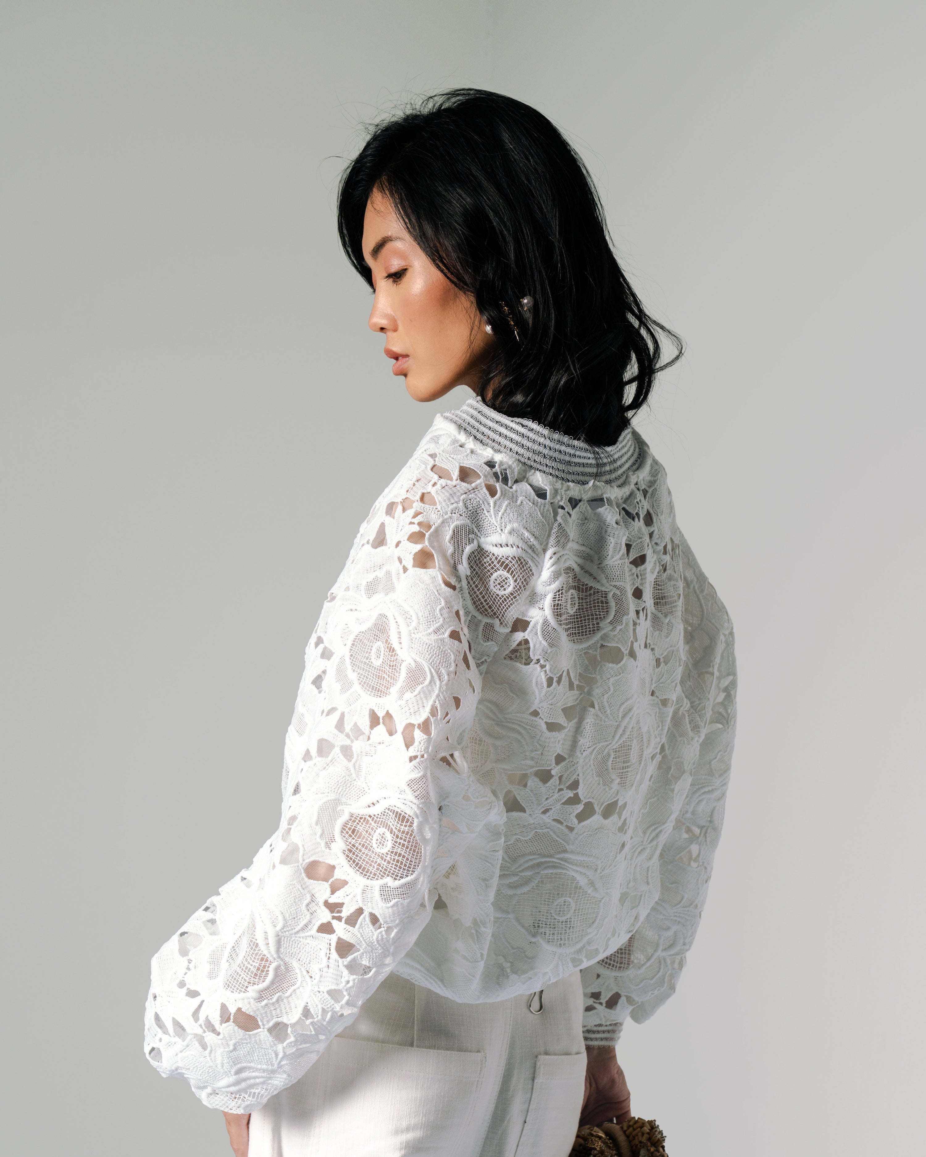 Ophelia Lace Bomber - White