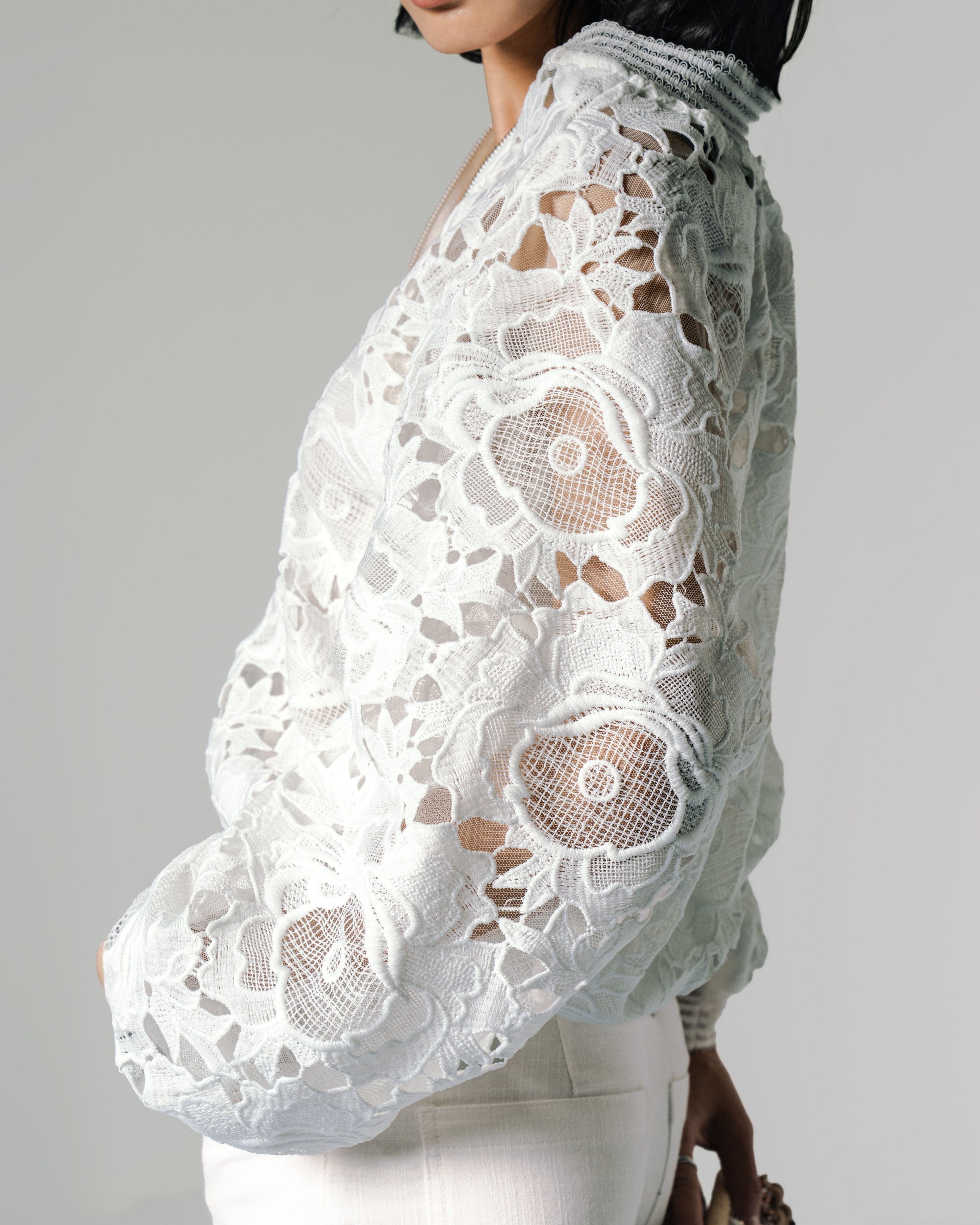 Ophelia Lace Bomber - White