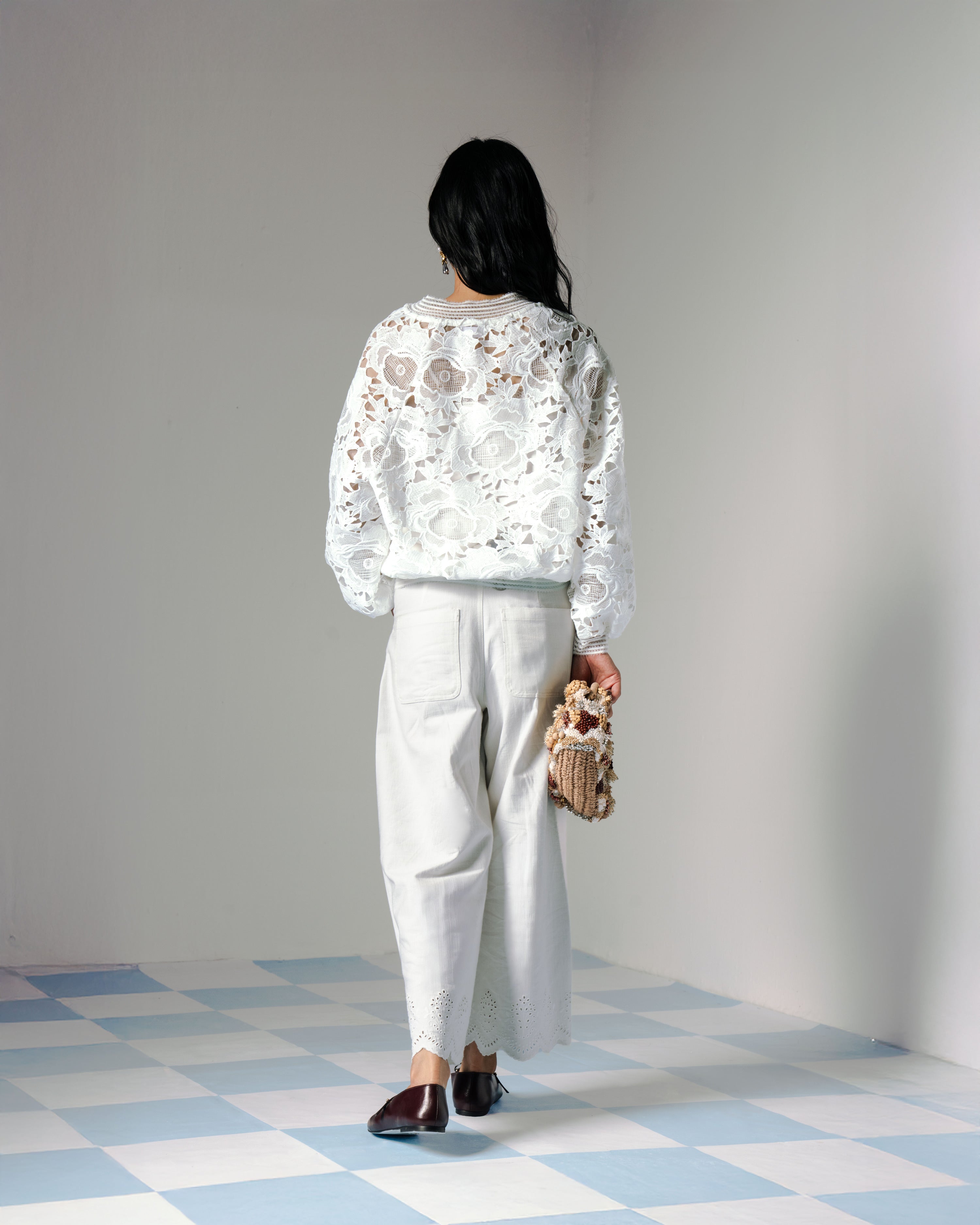 Ophelia Lace Bomber - White